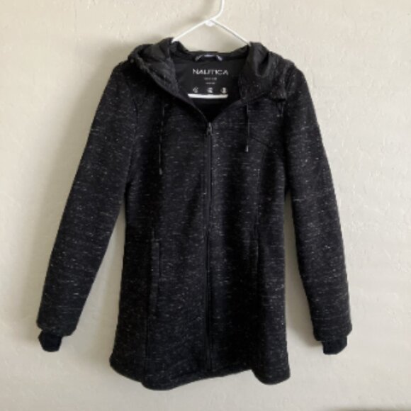 Nautica Hooded Jacket Womens Small Black Gray Coat Heat Retention Outdoor Fall - Picture 1 of 12